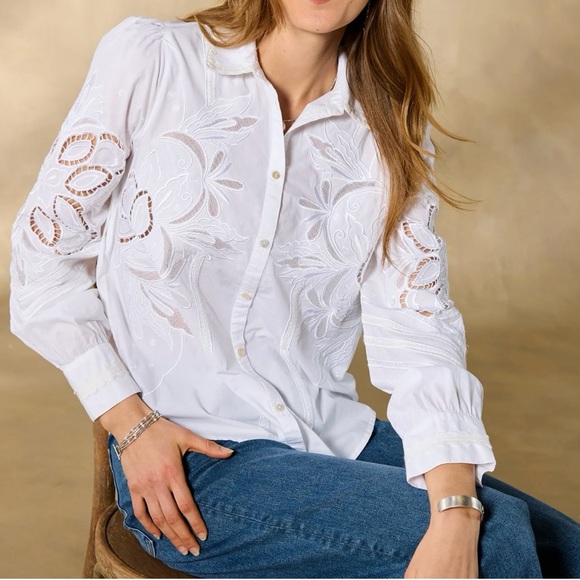 NWT Sundance Monterey White   Embroidered Long Sleeve Top Blouse Size M - Picture 1 of 11